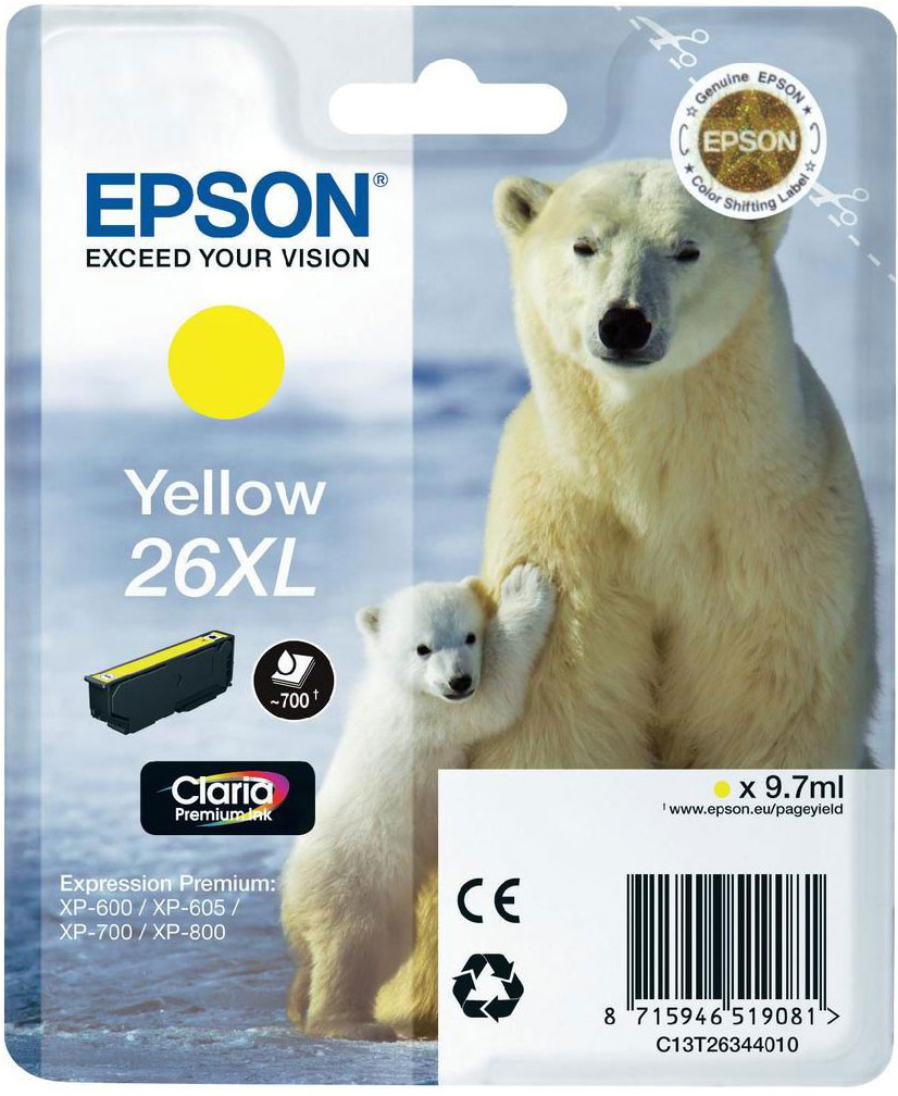 Epson Epson 26XL Mustepatruuna Keltainen T2634 Vastaa: N/A