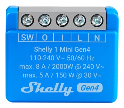 Shelly 1 Mini Gen4 - WiFI &amp  Zigbee rele potentiaalivapaalla kontaktisarjalla (230VAC)