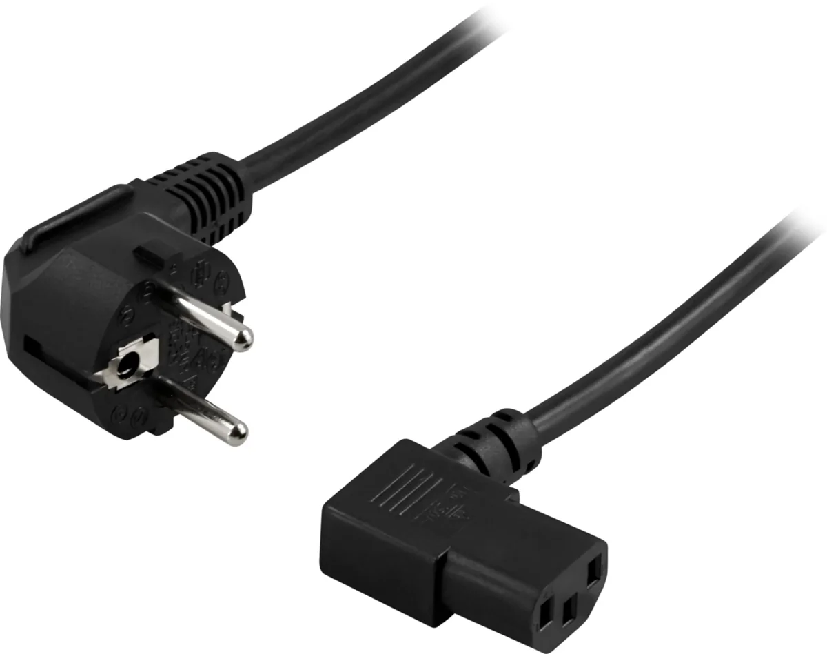 Deltaco Earthed Device Cable Angled Iec 60320 C13 Max250v/10a, 0.5m 0.5m Cee7/7 C13 Musta
