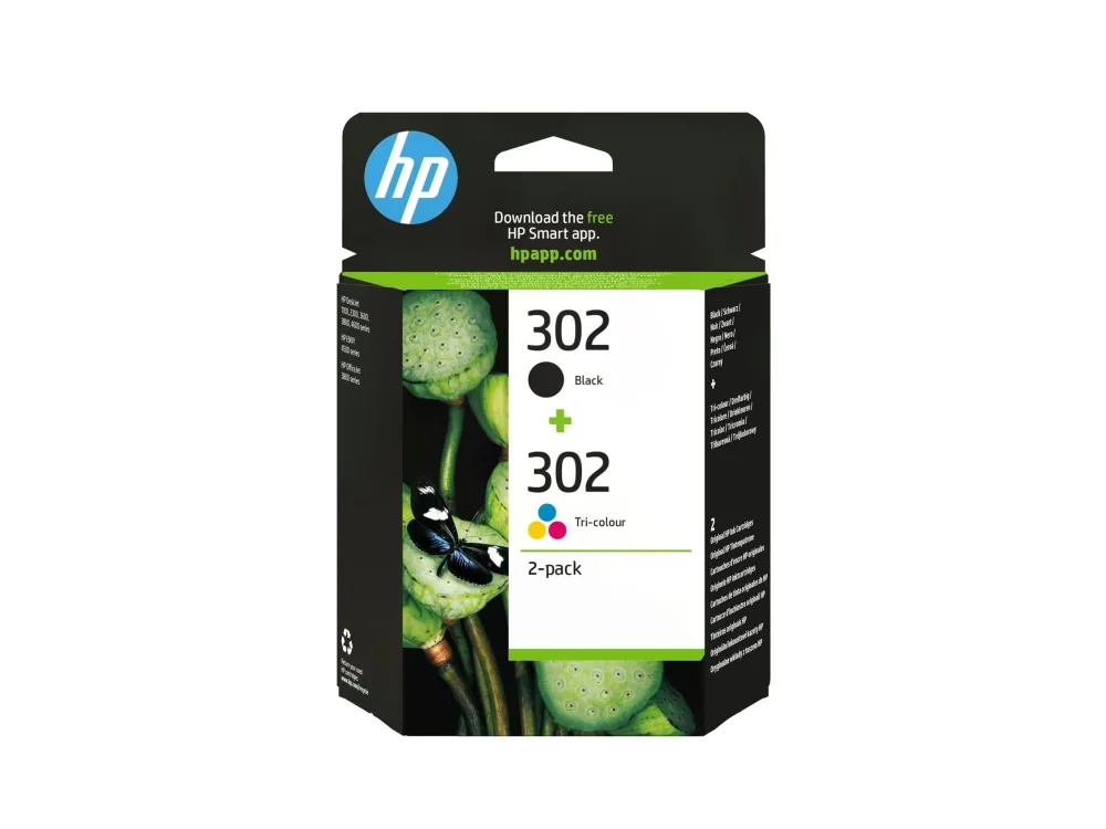 HP 302 - 2-pakkaus - musta, värillinen (syaani, magenta, keltainen) - alkuperäinen - värikasetti - Deskjet 11XX, 21XX, 36XX  Envy 451X, 452X  Officejet 38XX, 46XX, 52XX
