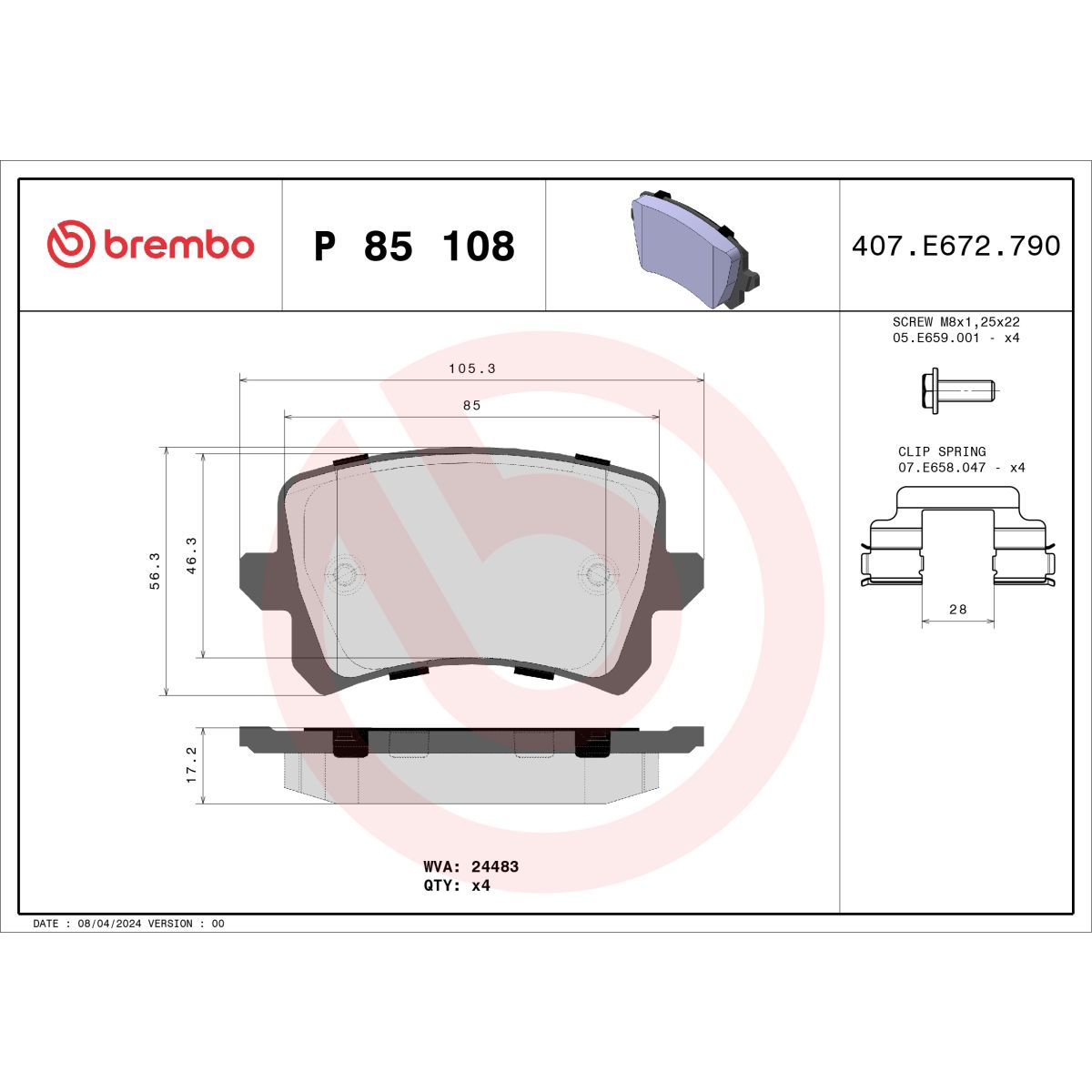 Jarrupalat, levyjarru BREMBO P 85 108