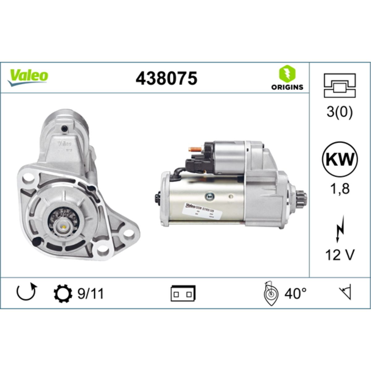 Käynnistysmoottori VALEO 438075