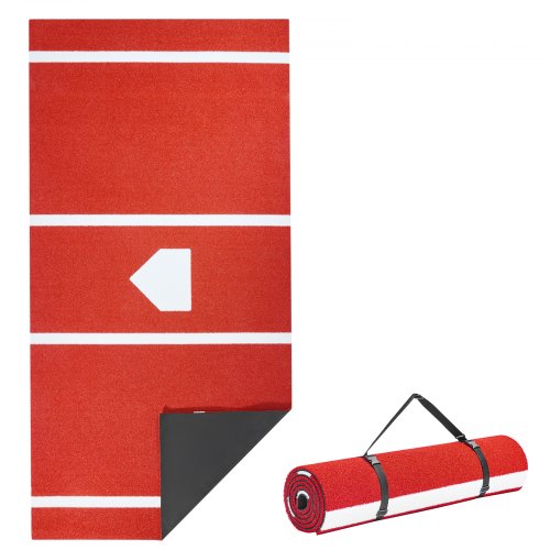 VEVOR Baseball Hitting Mat, 300x116cm Batting Cage Mat, Batters Box Turf Mats, Softball Batting Practice Equipment with Home Plate and Anti Fade Turf, Portable Training Aid for Indoor Outdoor, Red