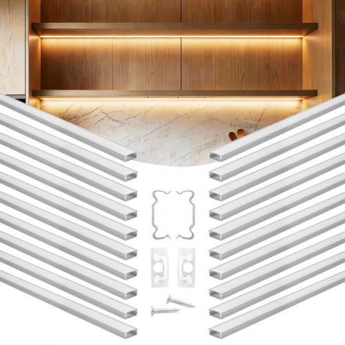 VEVOR 20-Pack 3.3 ft/1M U Shape LED Aluminum Channel, with Milky Cover, End Caps and Mounting Clips, Aluminum Profile for LED Strip Light Installations, Easy Installation, for Under Cabinet Counter