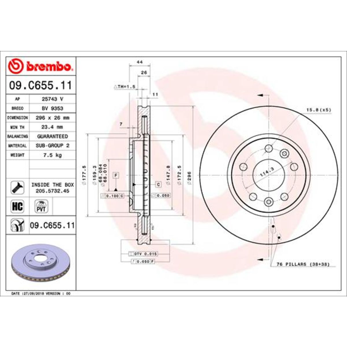 Jarrulevy BREMBO 09.C655.11