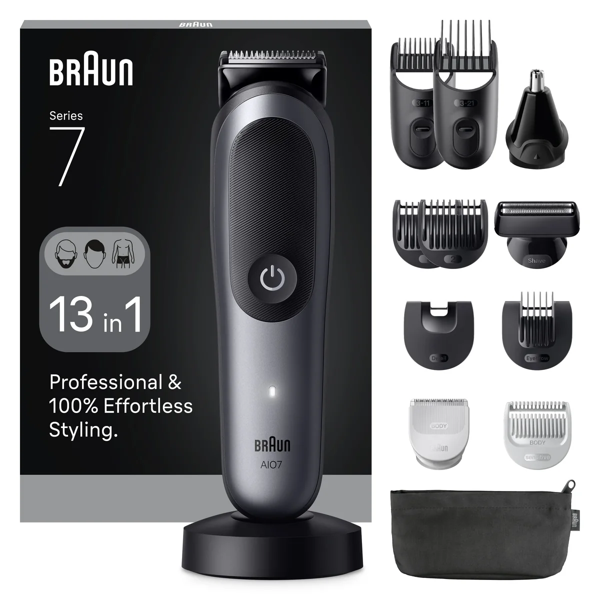 Braun All-in-One Series 7 AIO7560 märkä- ja kuiva-ajoon -parranajosetti, harmaa