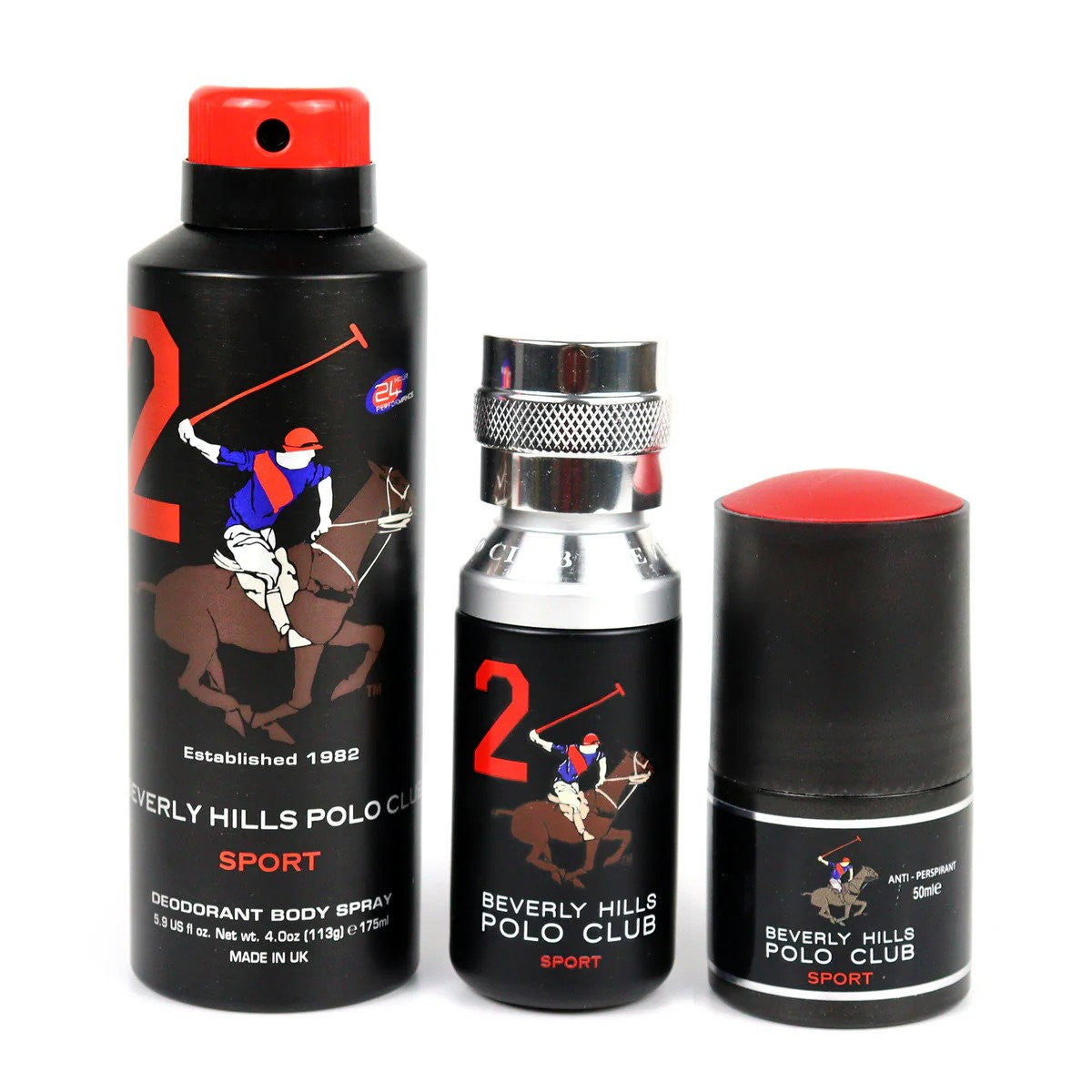 Sarja Beverly Hills Polo Club: 1982 - Sport 2 Eau de toilette miehille 50 ml + 1982 - Sport 2 antiperspirant deodorantti spray 175 ml + 1982 - Sport 2