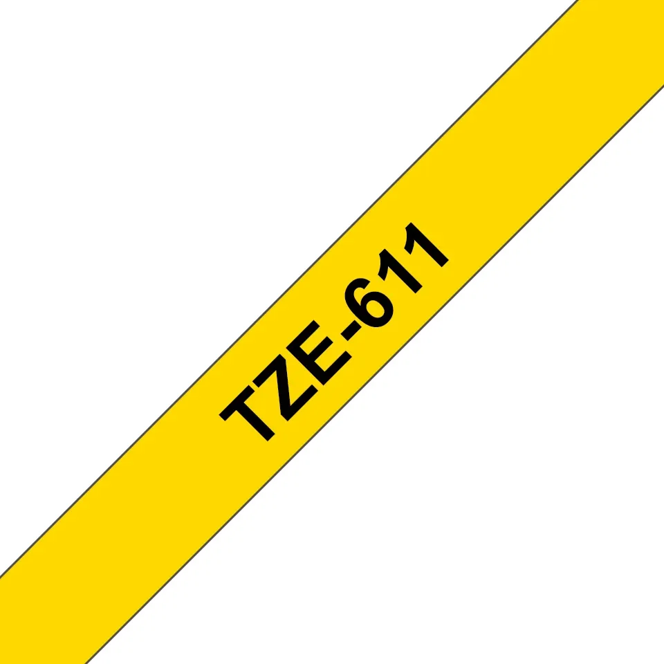 Brother TZe-611 - Sort på gul - Rulla (0,6 cm) 1 kassette(r) lamineret bånd - for Brother PT-D210, D600, H110  P-Touch PT-1005, 1880  P-Touch Cube Pro PT-P910