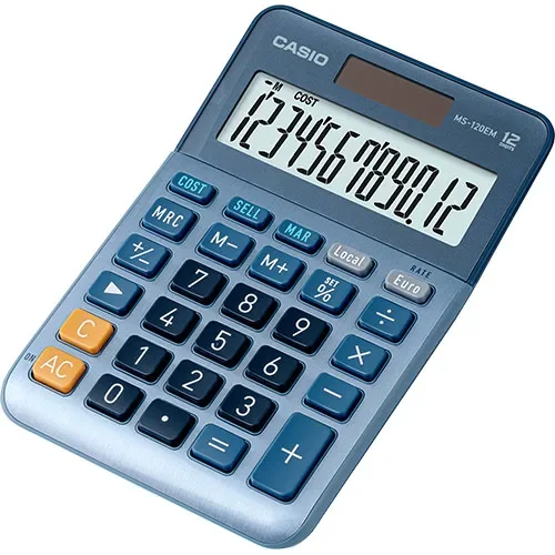 Casio MS-120EM, Työpöytä, Näyttölaskin, 12 lukua, Näyttön kallistus, Akku/Aurinko, Sininen