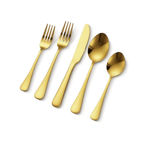 VEVOR 60-Piece Gold Silverware Set, Food-Grade Stainless Steel Flatware Utensils for 12, Mirror Finished Cutlery Set, Dishwasher Safe Eating Tableware for Kitchen Home, Include Knife Fork Spoon