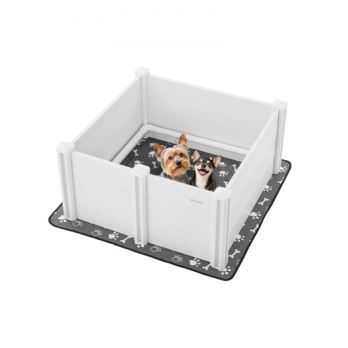 VEVOR Dogs Whelping Box, 38.6 x 38.6 x 18.1 inch, Plastic PVC Puppies Playpen with Height Adjustable Door and Washable Pee Pad, Anti-Deformation Indoor Puppy Play Pen for Medium Breed Dogs, Milk White