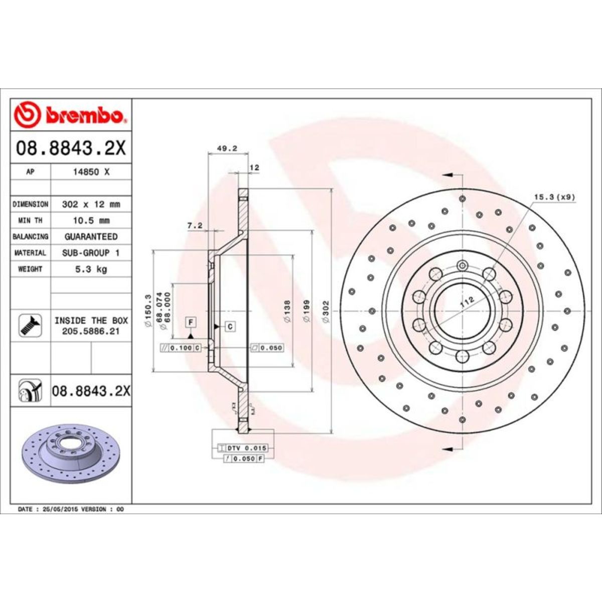 Jarrulevy BREMBO 08.8843.2X