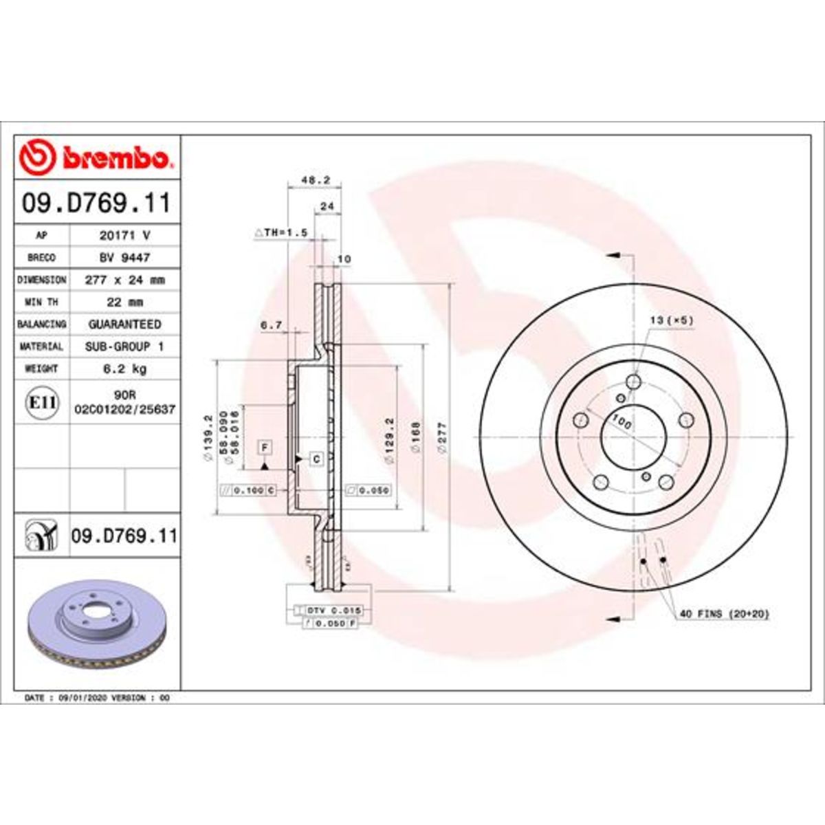 Jarrulevy BREMBO 09.D769.11