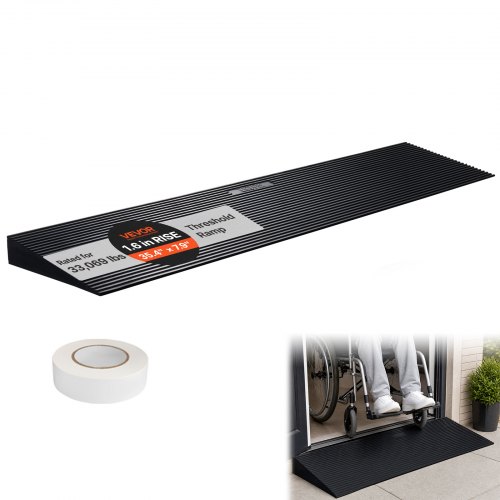 VEVOR 4.06 cm Rise Cuttable Threshold Ramp for Sweeping Robot, 90 cm Wide Natural Rubber Wheelchair Ramp, Non-Slip Solid Rubber Ramp with Double-Sided Tape for Doorways, Driveways, Bathroom, Smooth Tile