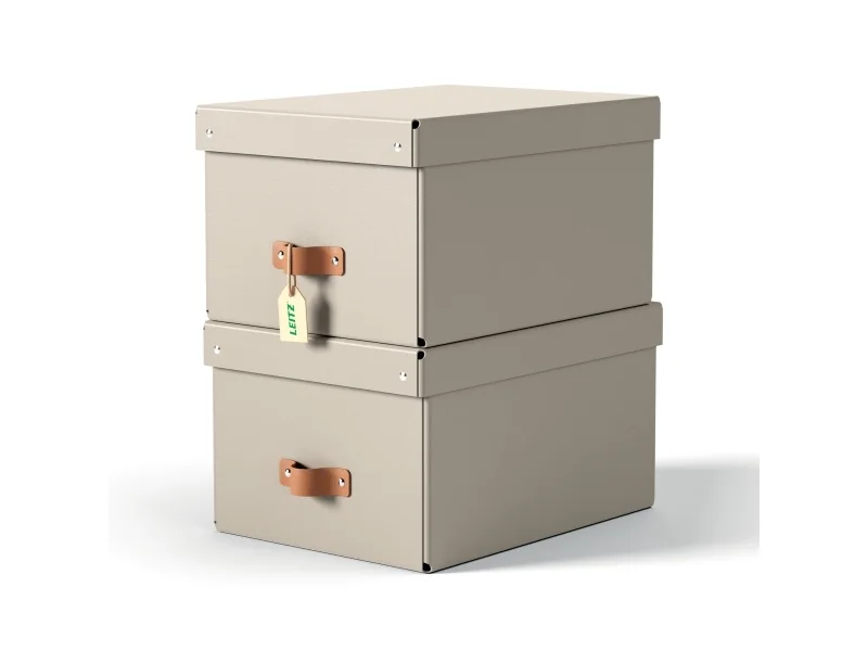 Leitz Puro säilytyslaatikko kannella, keskikokoinen, 17L, 100 % kierrätyskartonki, 2 kpl, Beige