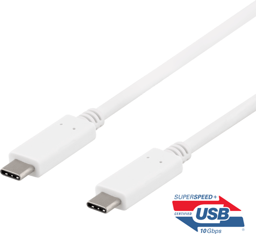 DELTACO USB-C-kaapeli, 1m, 10Gbps, 100W, 5A, USB 3.1 Gen 2, valk.