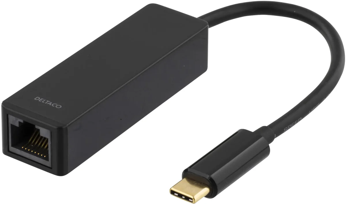 DELTACO USBC-GIGA - Verkkosovitin - USB 3.1 - Gigabit Ethernet - musta