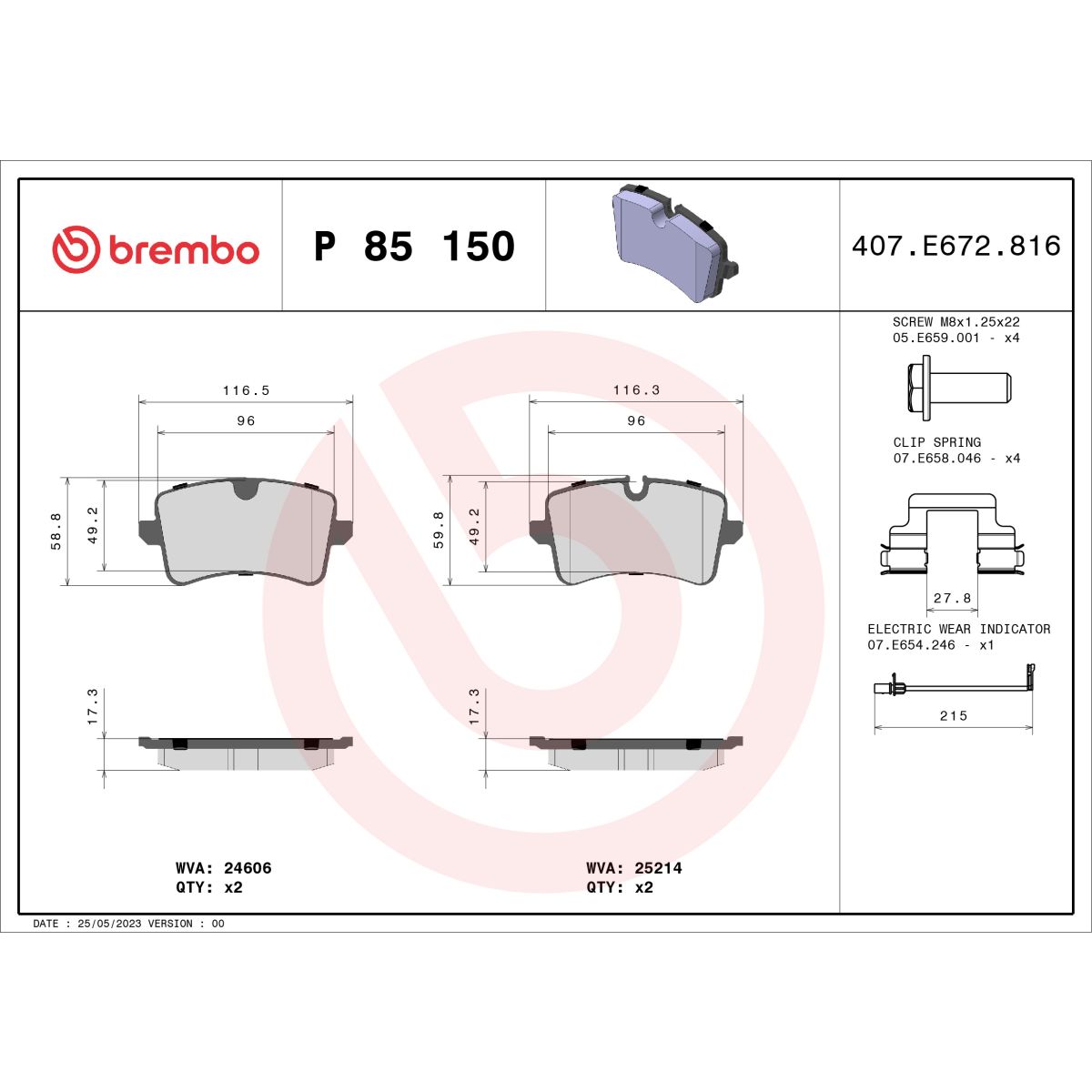 Jarrupalat, levyjarru BREMBO P 85 150