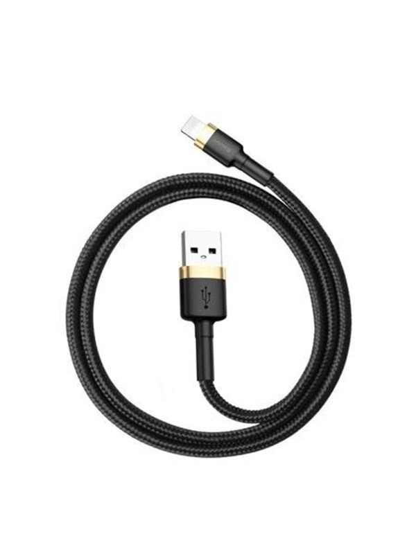 Kestävä punottu USB-kaapeli iPhone Lightning QC3:lle 1m - musta ja kulta