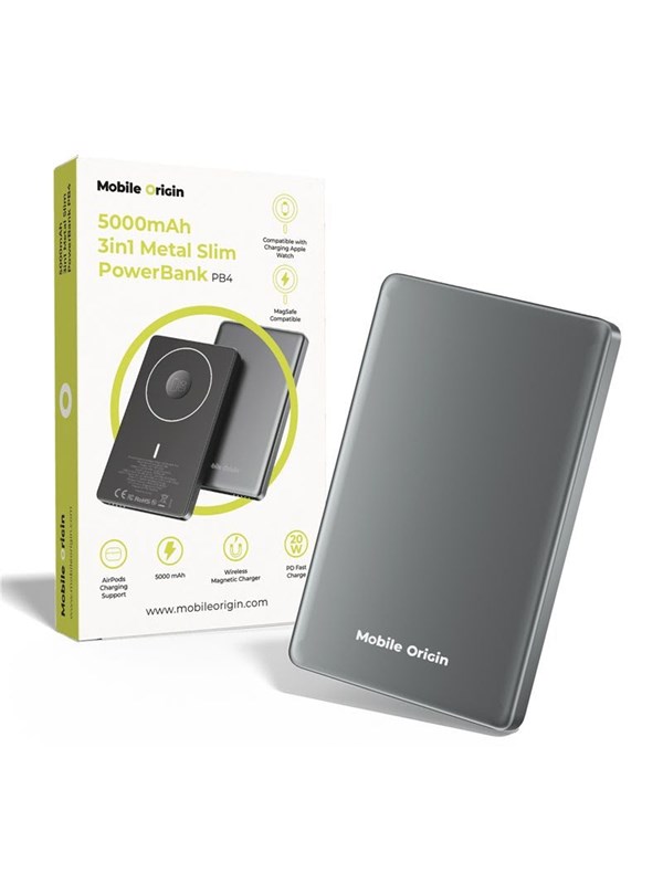 Powerbank Mobile Origin 5000mAh 3-i-1 metall slimm PowerBank PB4