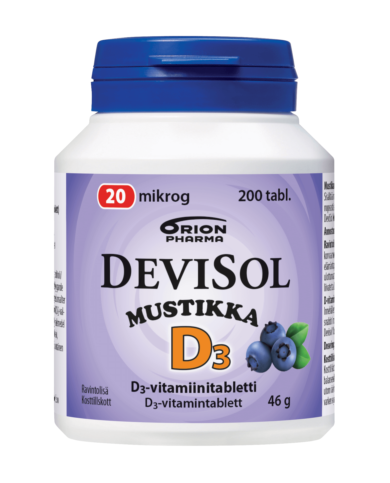 Devisol Mustikka 20 mikrog 200 kpl imeskelytabletti