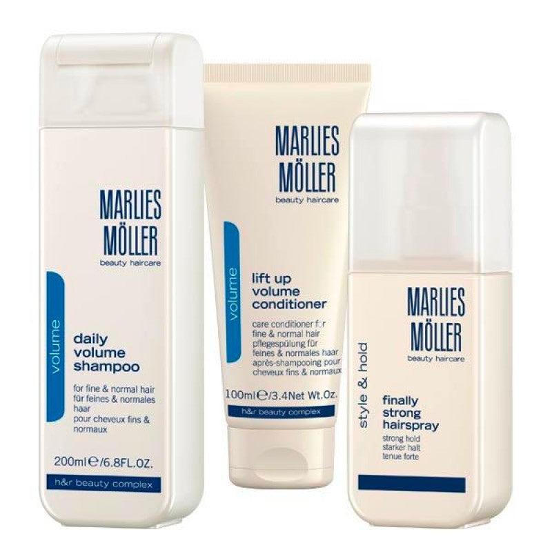 Marlies Moller Christmas Set: Volume Hair Conditioner 100 ml + Lopuksi Vahva Hiusspray Strong Hold Stylingiin 125 ml + Daily Volume Hair Shampoo 200 m