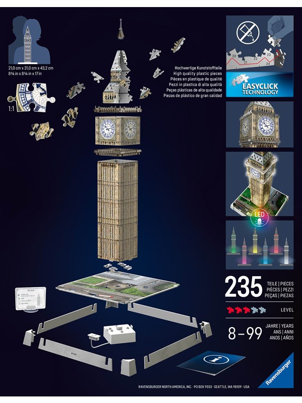 Ravensburger Big Ben Light Up 3D Puzzle, 216pc 3D Palapeli