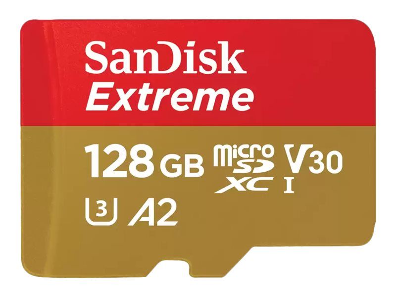 SanDisk Extreme 128 Gt MicroSDXC UHS-I U3 V30 A2 -muistikortti + SD-adapteri