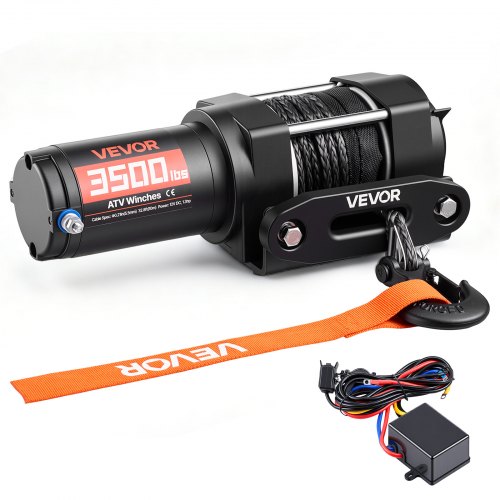 VEVOR 1587 kg Electric Winch, 12V DC ATV/UTV Winch with Φ5.5 mm x 10 m Synthetic Rope & Wired Remote Control, IP55 Waterproof, Aluminum Housing Fairlead Mount Plate for Towing ATV, Black