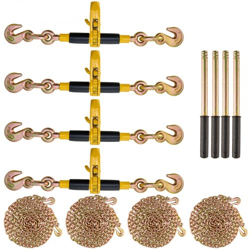 VEVOR Ratchet Chain Binder, 0.8 - 0.9 cm Heavy Duty Load Binders, with G80 Chains 3220 kg Secure Load Limit, Labor-saving Anti-skid Handle, Tie Down Hauling Chain Binders for Flatbed Truck Trailer, 4 P