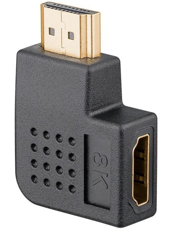 Goobay HDMITM vinkeladapter 90°, guldpläterad, 8K @ 60 Hz HDMITM-uttag (typ A) > HDMITM kontakt (typ A) 90 °