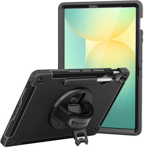 Armor-x Rainproof Military Grade Rugged Case With Hand Strap And Kick-stand Samsung Galaxy Tab S10 Fe+ Musta