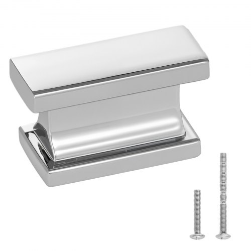 VEVOR Cabinet Knobs, 10 Pack, 36 mm Zinc Alloy Drawer Pulls Door Handles, Rectangular Kitchen Dresser Solid Knobs, Cupboard Hardware with Screws for Bathroom Closet Cabinets Drawers, Chrome Color