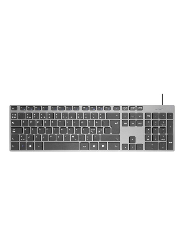 Deltaco Wired Näppäimistö Slim Design Dark Harmaa - Näppäimistö - Pohjoismainen - Harmaa