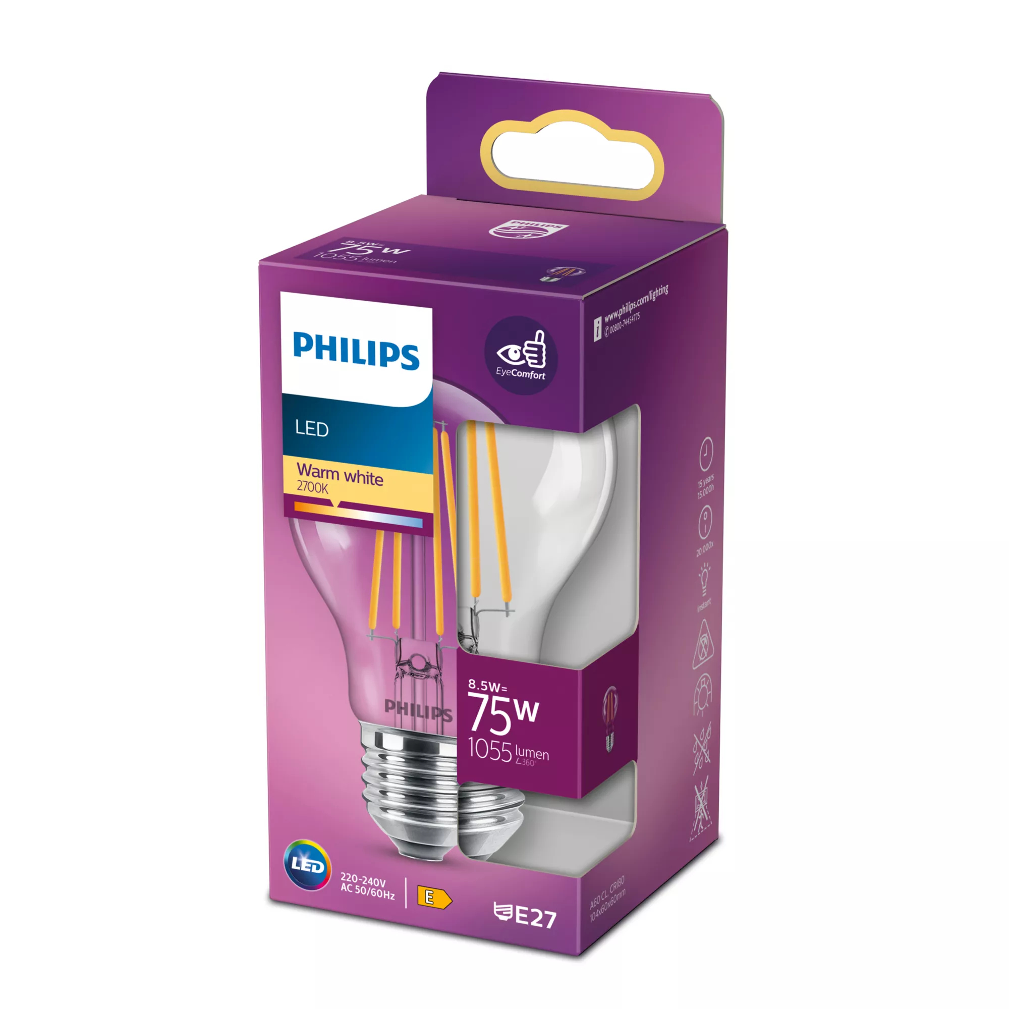 Philips LED-lamppu LED-klassikko 75W E27 WW A60 CL ND SRT4 E27