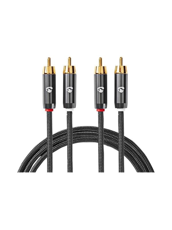 Nedis Stereoäänikaapeli | 2x RCA uros | 2x RCA uros | Kullattu | 1.00 m | Pyöreä | Gun Metal Harmaa / Harmaa | Laatikko kannella ja ikkunalla