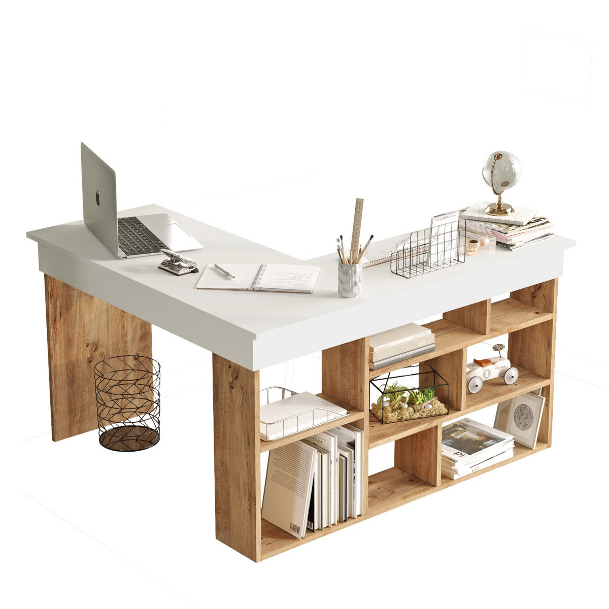 Norda Design Moderni opiskelupöytä, Atlantic-mänty ja valkoinen, 129 x 72 x 120 cm | 100 % melamiinipinnoite, 18 mm paksu | Tyylikäs ja toimiva