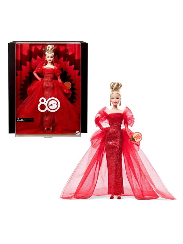 Barbie-keräilijänukke, rubiininpunainen mekko, 80-vuotisjuhlapainos