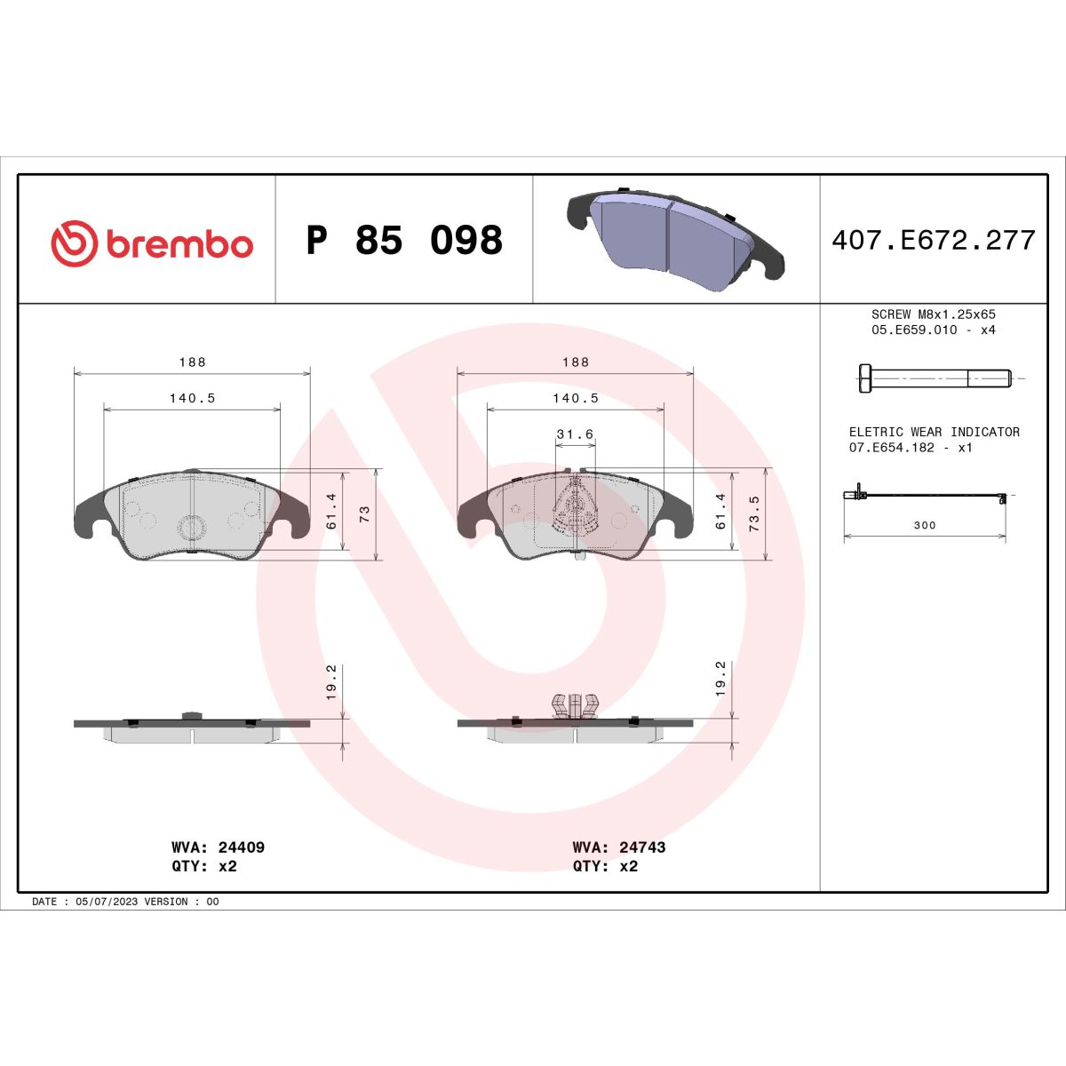Jarrupalat, levyjarru BREMBO P 85 098