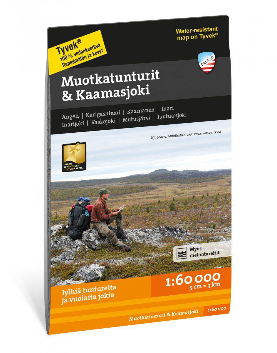 Calazo Muotkatunturit ja Kaamasjoki Tyvek retkeilykartta, suomi