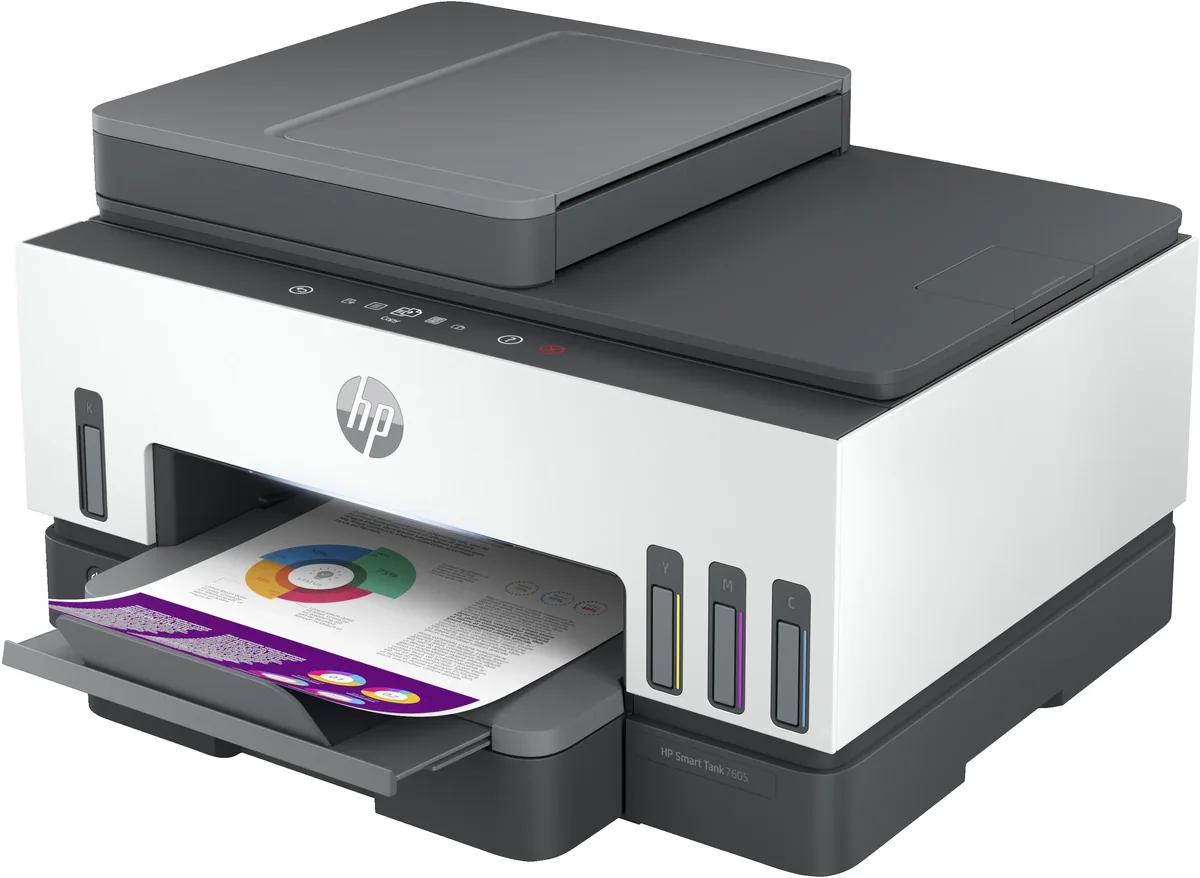 HP Smart Tank 7605 Langaton All-in-One Väri Tulostin, Kaksipuolinen tulostus  Kopiokone, skanneri, Lämpömustesuihkutulostin, Väritulostus, 4800 x 1200 DPI, A4, Suoratulostus, Harmaa