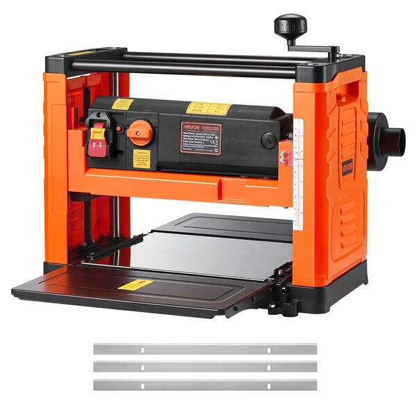 VEVOR Thickness Planer, Three-Blade, 330 mm Width Worktable Power Benchtop Planer, 2000W 23500 RPM Powerful Motor, Dual Rollers, Over Protection, Single Speed Woodworking, for Hard Soft Wood Material