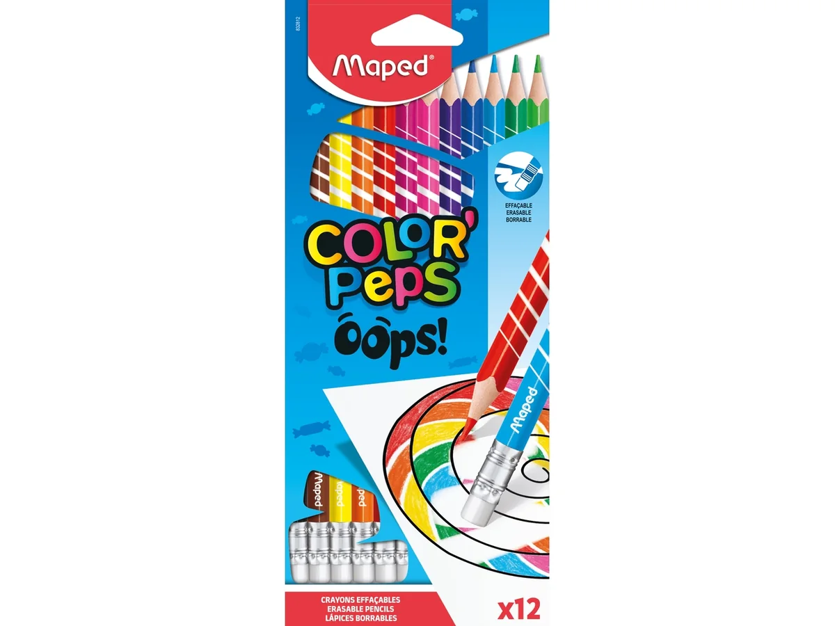 Maped Colorpeps Oops kolmionmuotoiset lyijykynät pyyhekumin kanssa 12 väriä