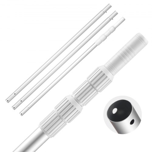 VEVOR Pool Pole, 1 to 4.6 m Telescoping Swimming Pool Cleaning Poles, Professional Adjustable Telescopic Pole with 2 Extension Poles, Heavy Duty Cleaner Stick for Skimmer Net, Brush, Vacuum Head
