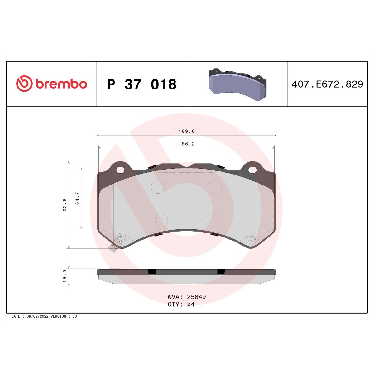 Jarrupalat, levyjarru BREMBO P 37 018