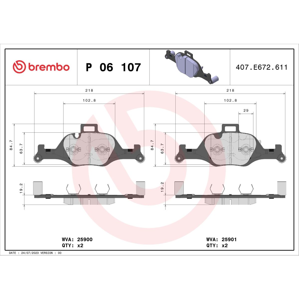 Jarrupalat, levyjarru BREMBO P 06 107