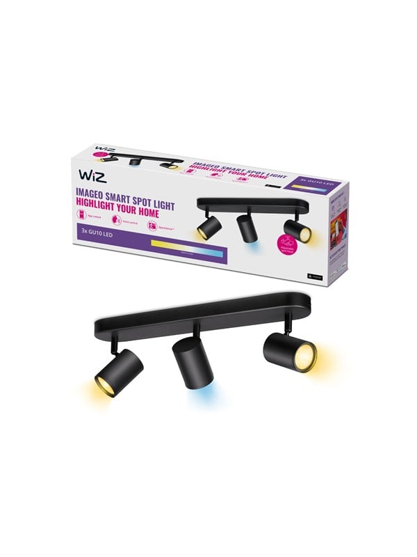 WiZ Imageo -kohdennettava kohdevalaisin, 3x LED, säädettävä valkoinen valo lämpimästä viileään, musta