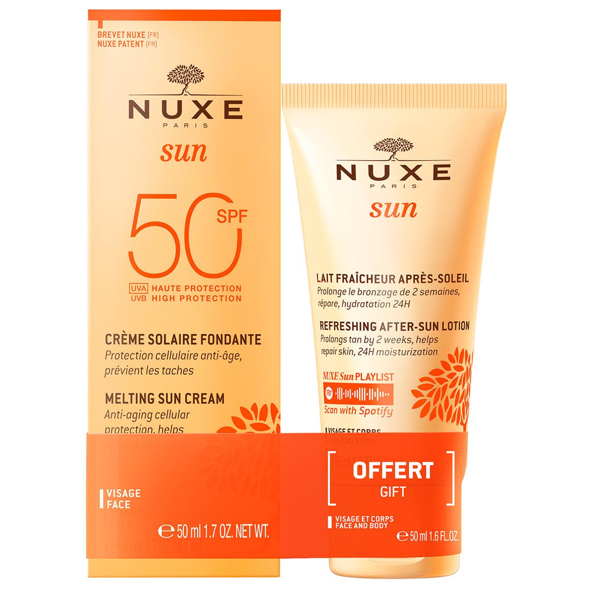 Nuxe Aurinkoa sulava kasvovoide High Protection Spf50 50 ml + tuore auringon jälkeinen maito 50 ml