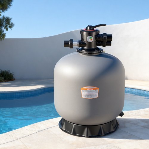 VEVOR Sand Filter, 609.6 mm, 246.1 LPM Above Inground Swimming Pool Sand Filter System, with 7-Way Multi-Port Valve, Backwash, Rinse, Recirculate, Waste, Winter, Closed Modes, for Above In Ground Pool