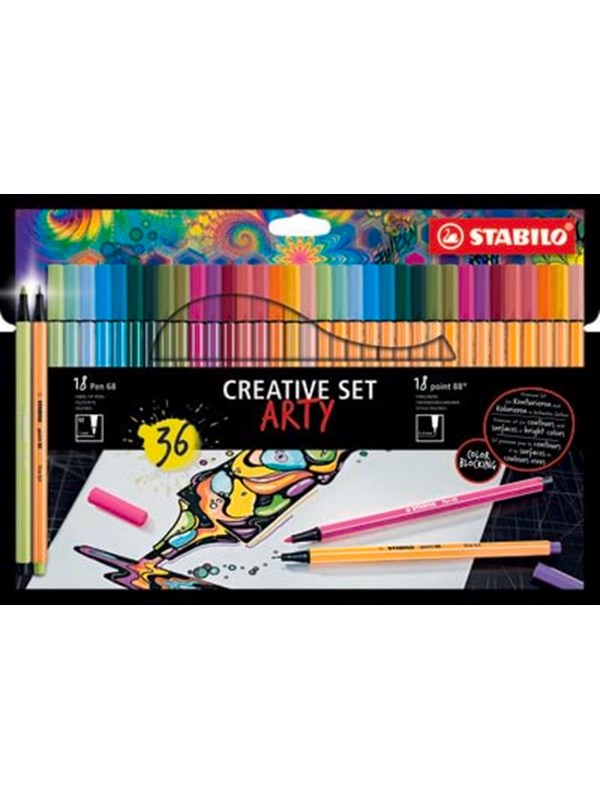 STABILO Pen 68/88 Arty cardboard box of 36 pens in 18 colors